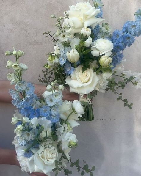 Flowers St. Germain on Instagram: "Still swooning over Ash’s bouquets and the blue delphinium!! 💙" Delphinium Bridesmaid Bouquet, Blue Delphinium Bouquet, Delphinium Bouquet, Delphinium Flowers, Blue Delphinium, St Germain, September 2, Floral Arch, Wedding Florals