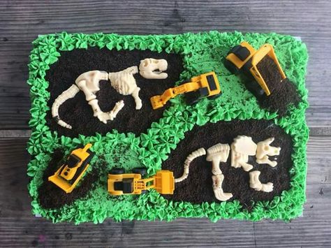 Dino Dig Birthday Cake Dino Digger Cake, Dino Dig Birthday Cake, Dino Construction Cake, Dinosaur Truck Cake, Dinos And Diggers Party, Dinosaur Truck Birthday Party, Dinosaur Construction Cake, Construction Dinosaur Party, Diggersaurs Birthday