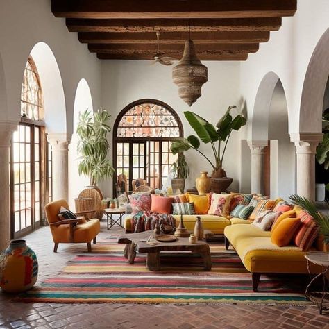 Modern Mexican Home Decor, Modern Mexican Home, Spanish Home Decor, Hacienda Style Homes, Colonial Interior, Mediterranean Interior, Mexican Home Decor, Modern Mexican, Mexican Home