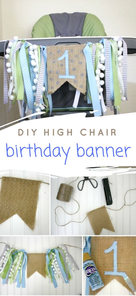 Easy Diy 1st Birthday Decorations, How To Make A Highchair Ribbon Banner, One Year Birthday High Chair Decoration, Diy 1st Birthday Highchair Banner, Diy Highchair Birthday Banner Ribbon, One Birthday High Chair Banner, High Chair Garland 1st Birthdays, Diy Photo Banner 1st Birthday, One Banner Highchair Diy