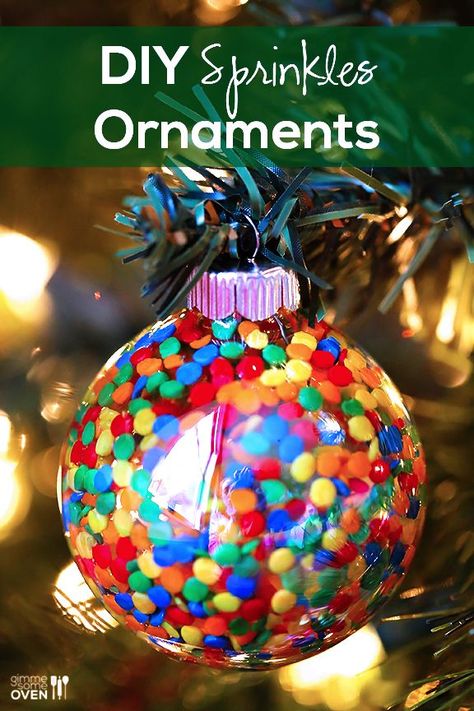 DIY Sprinkles Ornaments | Gimme Some Oven Diy Ornaments Christmas, Christmas Design Ideas, Sprinkles Ornaments, Diy Sprinkles, Gimme Some Oven, Christmas Note, Candyland Christmas, Christmas Craft Projects, Unique Christmas Ornaments