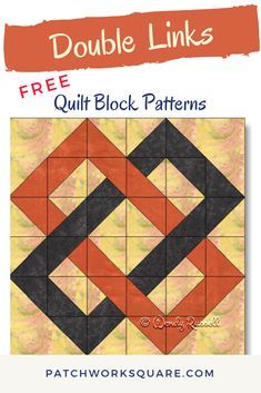 The DOUBLE LINKS quilt block is designed using only half square triangles. The contrasting fabrics give the illusion of linking chains. Interlocking Quilt Block Patterns, Interlocking Squares Quilt Pattern Free, Chain Link Quilt Pattern, Chain Link Quilt Pattern Free, Half Square Triangle Quilts Ideas, Half Square Triangle Quilts Pattern, Celtic Quilt, Triangle Quilt Pattern, Quilt Modernen