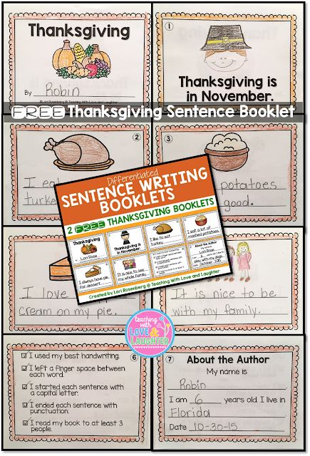 FREE Thanksgiving Sentence Writing Booklet! Thanksgiving Sentences, November Classroom, Thanksgiving School, Thanksgiving Classroom, First Grade Writing, Fall Kindergarten, First Grade Activities, Teaching Inspiration, Free Thanksgiving