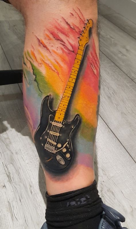 The Black Strat Bob Seger Tattoo, David Gilmour Guitar, Guitar Tattoo, Bob Seger, Sleeve Ideas, Awesome Tattoos, David Gilmour, Sleeves Ideas, Watercolor Tattoo