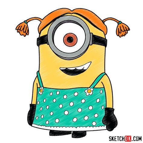 How to draw minion Stuart dressed as a girl - Step by step drawing tutorials Woman Drawing Template, Minion Doodle, Drawing Minions, Minions Characters, Minion Painting, Minion Drawing, Minion Coloring Pages, Minion Characters, Preschool Boards