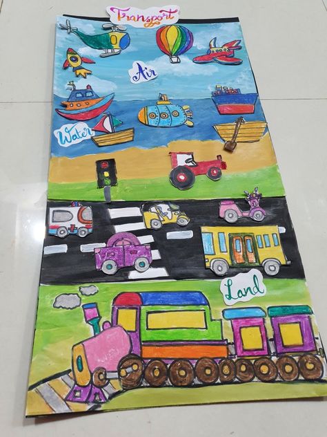 Modes of Transport (Land Air,water)diy kids project Modes Of Transport Project For Kids, Mode Of Transport For Kids Project, Modes Of Transport For Kids, Transportation Drawing, Modes Of Transport, Transportation Activities, Corkboard Ideas Decor, Water Kids, File Decoration Ideas