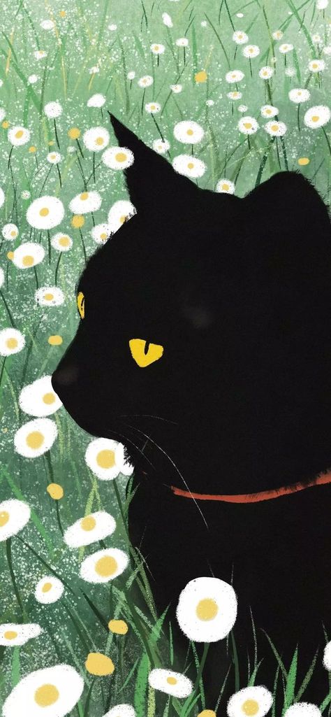 Cocoppa Wallpaper, Black Cat Art, A Black Cat, Cats Illustration, Cat Aesthetic, Dreamy Art, Kawaii Wallpaper, Cat Wallpaper, Cat Drawing