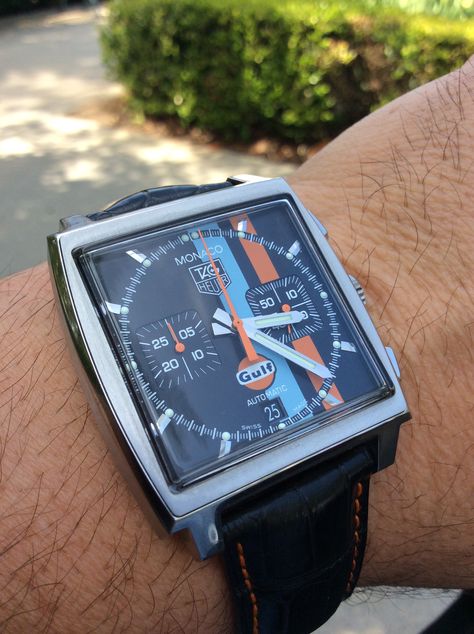 TAG Heuer Monaco Gulf Tag Heuer Monaco Gulf, Tag Heuer Monaco, Tag Heuer, Men's Watches, Watch Collection, Awesome Stuff, Time Piece, Monaco, Men's Fashion