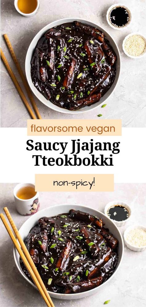 Korean Sweet Rice Cake Recipe, Non Spicy Rice Cake Recipes, Black Bean Tteokbokki, Recipes Using Korean Rice Cakes, Vegan Tteokbokki Recipe, Vegan Rice Cake Recipes, Tteokbokki Vegetarian, Korean Rice Cakes Recipe, Vegan Rice Cakes