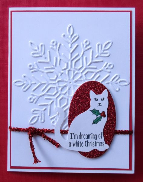 I'm Dreaming... Cat Punch Stampin Up Cards, Punch Art Christmas Cards, Cat Christmas Cards Handmade, Christmas Cards With Cats, Christmas Cat Cards, Cat Cards Handmade, Cricut Christmas Cards, Cat Christmas Cards, Homemade Holiday Cards