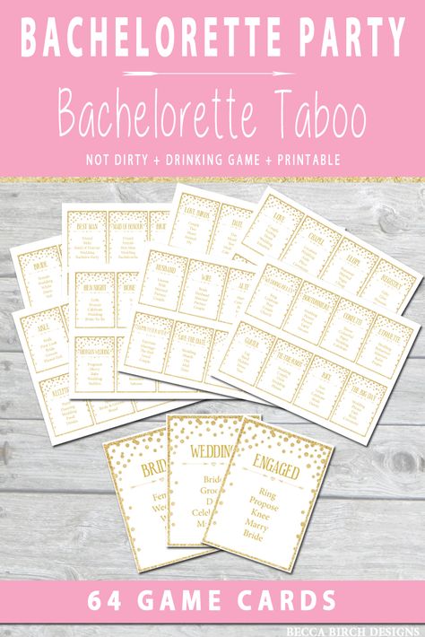 Bachelorette Taboo | Drinking Game | A fun game to spice up your Bachelorette party! Play together or split up into teams. All you need is a printer, paper, and scissors! Bachelorette Taboo Game, Outdoor Birthday Games, Scary Halloween Games, Beach Games For Adults, Luau Party Games, Christmas Drinking Games, 1st Birthday Games, Diy Carnival Games, Carnival Games For Kids