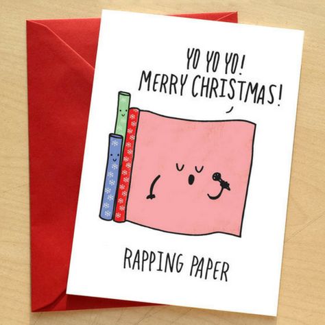 Christmas Card Puns, Funny Christmas Messages, Rapping Paper, Funny Christmas Puns, Christmas Humor Ecards, Christmas Card Messages, Christmas Puns, Christmas Card Art, Christmas Messages