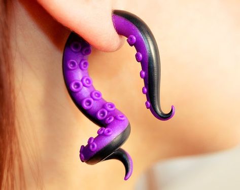 Ursula Earrings, Ursula Ears, Tentacle Earrings, Gauge Plugs, Earrings Disney, Fimo Kawaii, Octopus Earrings, Faux Gauges, Tattoo Sheet