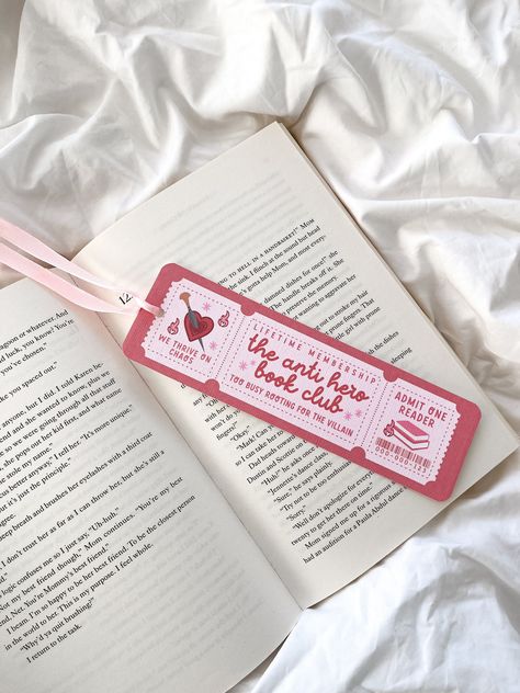 The Anti-Hero Book Club Bookmark Ticket Ticket Bookmark, Music Greeting Cards, Fantasy Bookmarks, Morally Grey, Heroes Book, Cute Bookmark, Anti Hero, Cute Bookmarks, Book Aesthetics