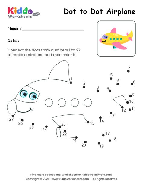 Airplane Math Preschool, Dot To Dot Printables For Kids, Plane Activities, Airplane Activities For Preschoolers, Plane Activities For Kids, Free Dot To Dot Printables, Air Transportation Worksheet For Kindergarten, Airplane Worksheets For Kids, Connecting Dots