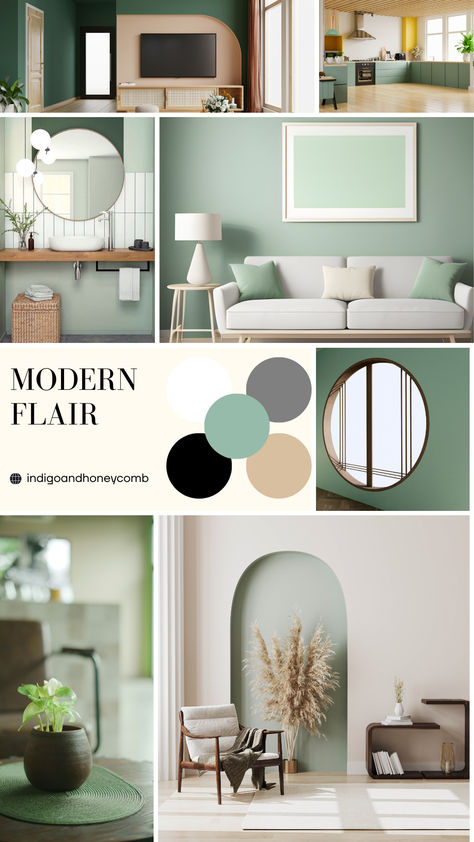 🎨 Palette: Summer Sage, Black, White, Gray

Enhance your minimalist spaces with a touch of nature using the "Modern Flair" moodboard. Incorporate Summer Sage as an accent color, and pair it with black, white, and gray for a sleek, modern look. This palette adds a subtle pop of color without overwhelming the simplicity of the design.

#IndigoandHoneycomb #SummerSage #sagecolor #InteriorDesign #ModernFlair #MinimalistDecor #HomeInspo #SleekSpaces #ModernMoodboard Sage Green Complimentary Colors, Green Color Palette Bedroom, Modern Sunroom Ideas, Olive Color Palette, Modern Sunroom, Canva Inspiration, Sage Color Palette, Palette Summer, Minimalist Spaces