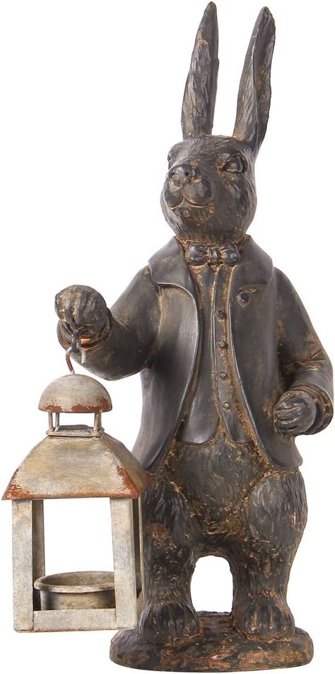 Amazon.com: NIKKY HOME Easter Bunny Decorations - Vintage Metal Tealight Candle Lantern Holder Rabbit Resin Sculpture Bunny Figurine : Home & Kitchen Bunny Decorations, Bunny Statue, Bunny Figurine, Rabbit Figurine, Candle Lantern, Easter Bunny Decorations, Resin Sculpture, Drop Cloth, Adventures In Wonderland