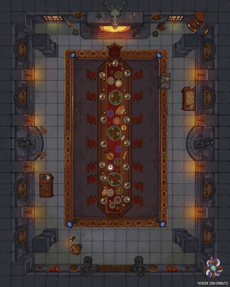 Dining Room, Public 20x25 | Dr. Mapzo on Patreon Dnd City, Dnd Room, Dungeon Room, Fantasy City Map, Dnd World Map, Battle Map, Fantasy World Map, Dungeon Master's Guide, Arte 8 Bits