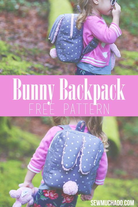 Sew an adorable bunny backpack with this free pattern   tutorial ! This DIY toddler backpack is perfect for carrying all your little one's favorite treasures!#sewmuchado #sewing #backpackpattern #sewingtutorial #freepattern #sewingpattern #diybackpack #bunnybackpack Bunny Backpack, Toddler Sewing Patterns, Backpack Pattern Sewing, Toddler Patterns, Serger Sewing, Backpack Free, Sewing To Sell, Toddler Backpack, Backpack Pattern