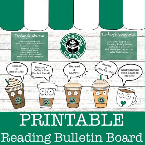 Word Bubbles, Classroom Door Decor, Coffee Puns, Science Classroom Decorations, Reading Bulletin Boards, Book Bins, Word Bubble, Slp Ideas, Coffee Reading