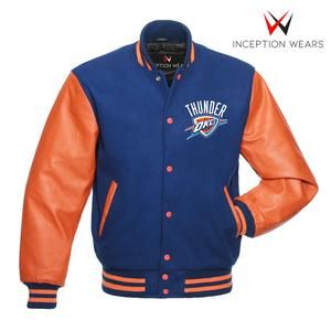 Oklahoma Thunder Varsity Jacket for fans Orange Varsity Jacket, Nba Jacket, Body Structure, Leather Sleeves, Oklahoma City Thunder, Toronto Blue Jays, Men's Coats & Jackets, Houston Rockets, Get High