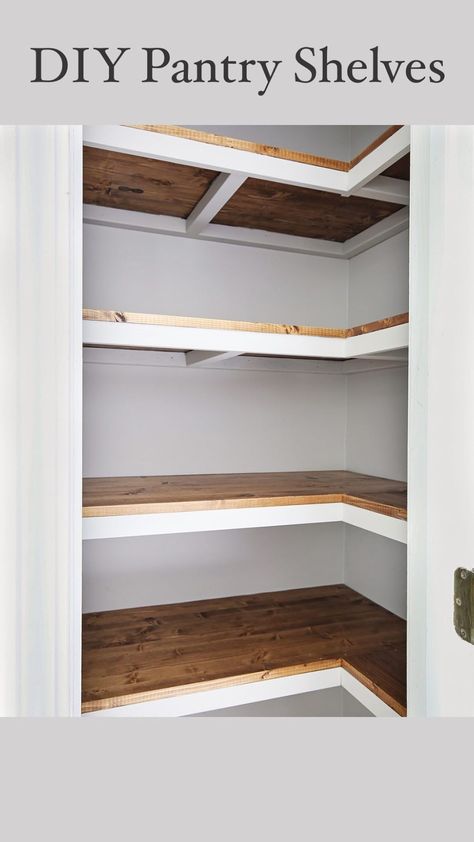 Build Pantry Shelves, Diy Corner Pantry, Build Pantry, Corner Closet Shelves, Diy Pantry Shelves, Pantry Closet Design, Corner Closet, Pantry Shelves, Corner Pantry