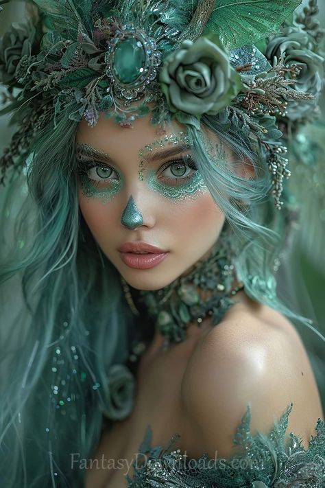 Forest Goddess Makeup, Woman Fairy Costume, Yule Makeup, Fairy Halloween Costumes For Women, Mother Nature Makeup, Woodland Fairy Makeup, Forest Goddess, Creative Halloween Makeup, Nature Makeup