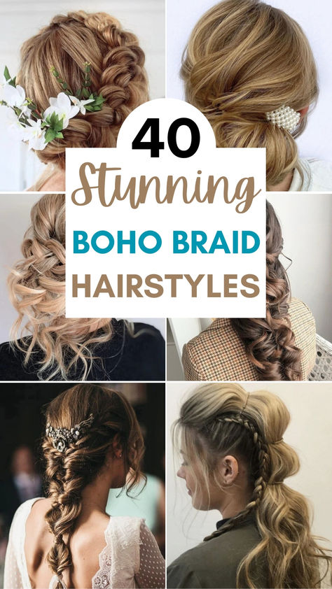 Looking for fresh boho braid inspiration? These 40 boho braid hairstyles are perfect for 2024! From effortless messy braids to intricate fishtails and braided crowns, each style brings a mix of laid-back elegance and chic bohemian vibes. Ideal for festivals, everyday wear, or special occasions, these boho braids add texture and charm to any look. Embrace the spirit of boho beauty and find the perfect braid to match your style! Boho Braid Hairstyles, Boho Braids Hairstyles, Bohemian Braided Hair, Boho Braided Hairstyles, Long Braided Hairstyles, Boho Braid, Beach Braids, Boho Updo, Medieval Hairstyles