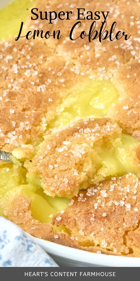 So-Easy Lemon Cobbler Fast Lemon Dessert, Desserts With Lemon Pie Filling, Lemon Cobbler Recipes, Lemon Pie Filling Recipes, Lemon Desserts Recipes, Lemon Squares Easy, Easy Lemon Desserts, Lemon Pudding Dessert, Lemon Cobbler