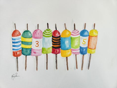 Colorful Fishing Buoys Watercolor Print, Nautical Wall Decor, Beach House Art, Coastal Home Art, Lake House Art, Fishing Village Art, | MakerPlace by Michaels Fishing Village Art, Buoys Art, Lake House Art, Colorful Coastal, Watercolor Boat, Coastal Watercolor, Key West Style, Nautical Living Room, Village Art