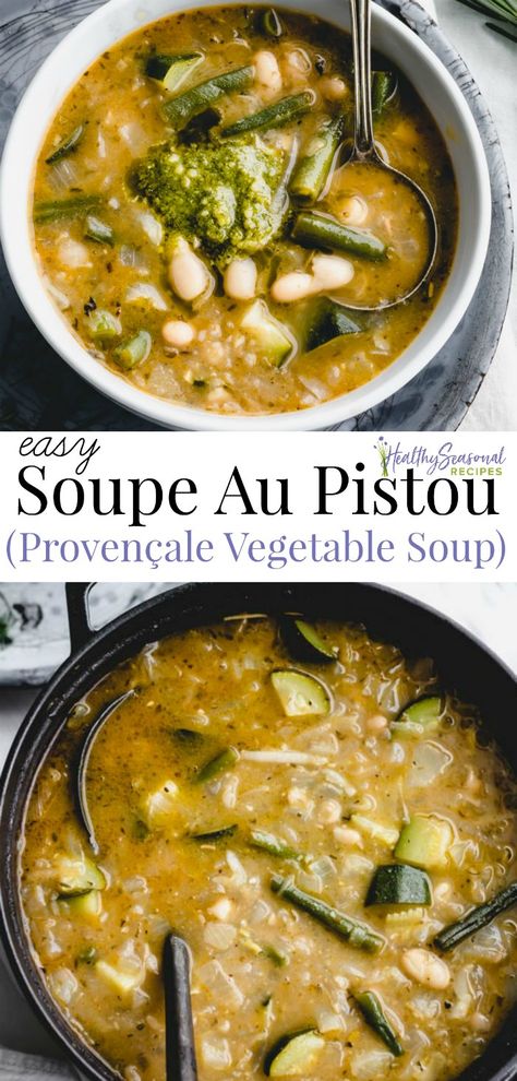 Here is a recipe for Easy Soupe Au Pistou made with canned beans and purchased pesto to make it super simple and fast. It has a thick rich body and texture that tastes just like traditional soupe au pistou without all the long cooking times! #vegetablesoup #easysoup #soupeaupistou Pistou Recipe, Pesto Soup, Soups Stews Chilis, Cooking Soup, Pasta Soup, Canned Beans, Supper Recipes, Vegetarian Soup, French Cooking