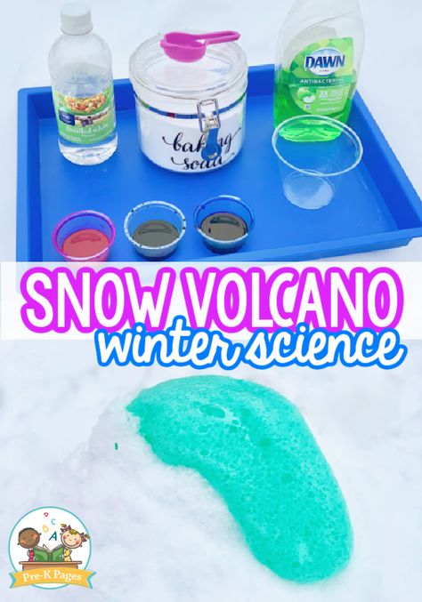 Snow Volcano Winter Science Activity for Kids Snow Volcano, Science Activity For Kids, Winter Science Activities, Winter Science Experiments, Pre-k Science, Winter Theme Preschool, Winter Science, Pre K Pages, Winter Activities Preschool