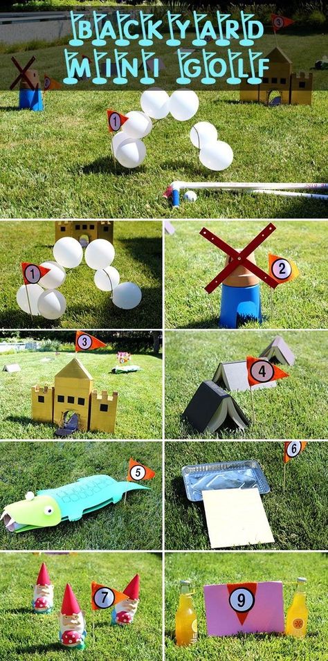 Create your own mini golf course. | 37 Ridiculously Awesome Things To Do In Your Backyard This Summer Golf Birthday Gifts, Golf Diy, Backyard Activities, Golf Birthday Party, Golf School, Miniature Golf Course, Mini Golf Course, Golf Course Wedding, Kids Golf