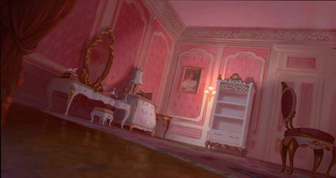 Film: The Princess & The Frog ===== Setting: Charlotte LaBouff's Room ===== Artist: Lisa Keene Concept Art World, Color Script, Disney Posters, Disney Concept Art, Princess And The Frog, Scene Design, Animation Background, Visual Development, Environment Design