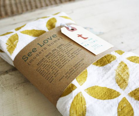 One way to add color and pattern to your home is with hand-printed textiles and home accessories, including cloth napkins, pillows, curtains, hand towels, Hand Printed Textiles, Hand Printed Fabric, Printed Tea Towel, Handmade Textiles, Tea Towel Set, Pretty Packaging, Creative Packaging, Hand Print, Printed Linen