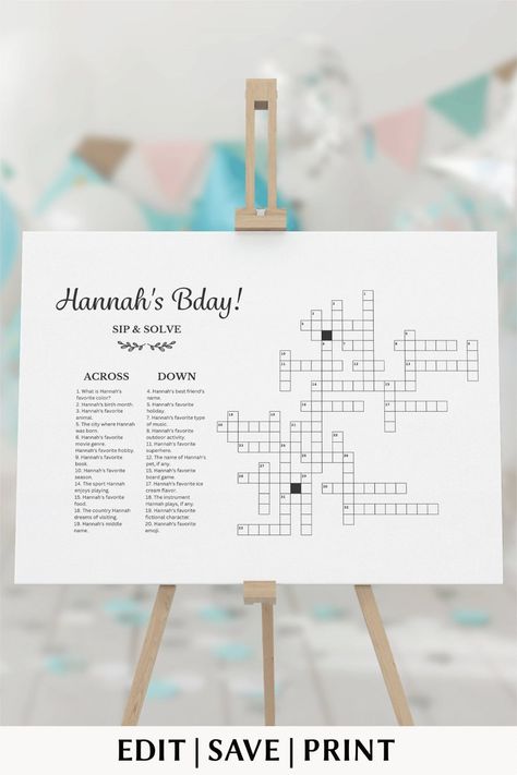 Birthday Crossword Puzzle, 50th Birthday Party Activities, Birthday Crossword, Teen Birthday Games, 50th Birthday Games, Puzzle Party, Birthday Party Game, 100th Birthday Party, Puzzle Template