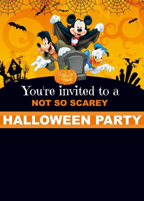 FREE Mickey Mouse Halloween Invitation | ellierosepartydesigns.com Mickey Mouse Invitation Template, Scary Halloween Party Invitations, Mickeys Not So Scary Halloween, Mickey Mouse Centerpiece, Mickey Halloween Party, Mickey Mouse Invitation, Mickey Mouse Invitations, Not So Scary Halloween Party, Not So Scary Halloween