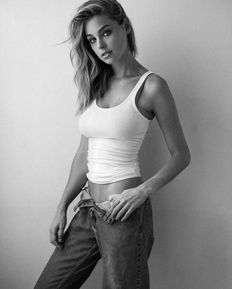 Jeans Photoshoot, White Tee Jeans, Elizabeth Turner, Classic Lingerie, Ribbed Tank Top, Teen Vogue, Ribbed Tank Tops, Ribbed Tank, Instagram Models