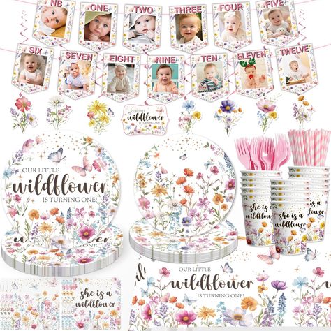 PRICES MAY VARY. what's in the package: a huge set of wildflower first birthday decorations contain 1pc newborn to 12 months photo banner, 6pcs wildflower hanging swirls with cutouts, 25pcs 7" plate, 25pcs 9" plate, 25pcs wildflower first birthday napkins, straws, forks and cups, 1pc wildflower tablecloth(70.8"*42.5"). a suitable set of wildflower first birthday party tableware for wildflower party decorations of 25 guests, these wildflower birthday decorations tableware have everything you need Wild One Birthday Party Wildflowers, She’s A Wild One Birthday Decor, Flowers First Birthday Party, 1st Birthday Wildflower Theme, One Little Wildflower Birthday, Wildflower Birthday Party Decor, First Birthday Flower Theme, Wildflower One Year Birthday Party, One Wildflower Birthday