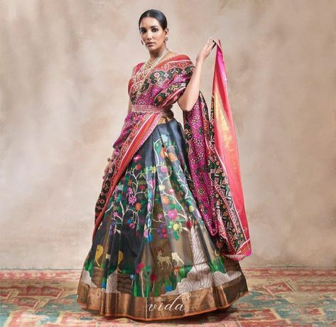 Label Vida Half Saree, Traditional Lehenga, Crop Top Lehenga, Half Saree Lehenga, Indian Bridal Sarees, Half Sarees, Kids Blouse Designs, Saree Lehenga, Wedding Saree Collection