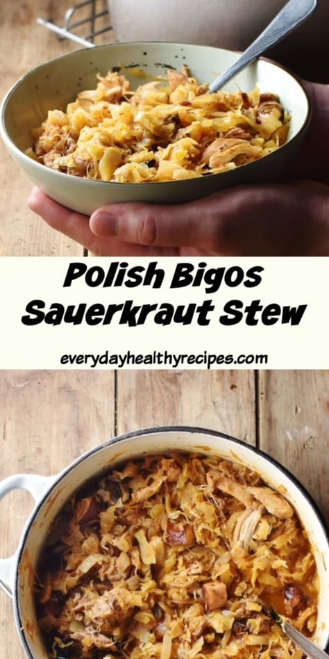 Polish bigos stew recipe is incredibly simple to make, requires very little effort and makes a fantastic potluck party dish. #sauerkraut #bigos #polishfood #onepotrecipe #polishrecipes #potluck #everydayhealthyrecipes Bigos Recipe Polish, Bigos Stew, Polish Dinner Recipes, Polish Bigos Recipe, Bigos Recipe, Sauerkraut Stew, Polish Food Traditional, Polish Sauerkraut, Saturday Dinner