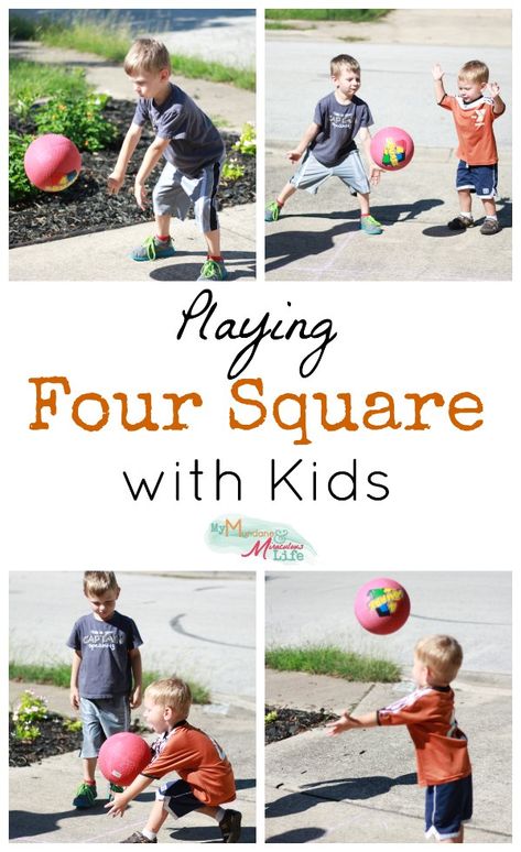 Four Square is a classic summer game to play outside with your kids! It teach problem solving skills, communication and of course, hand-eye coordination. Four Square Game, Rec Games, Playing Ideas, Games To Play Outside, Active Activities, Fitness Friday, Summer Game, Kid Games, Educational Play