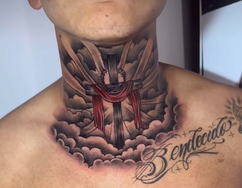 Front Neck Tattoos For Men, Men’s Neck Tattoos, Back Neck Tattoo Men, Neck Tattoos Men, Tattoo Neck Men, Front Neck Tattoo For Guys, Cool Space Tattoos, Back Of Neck Tattoo Men, Good And Evil Tattoos