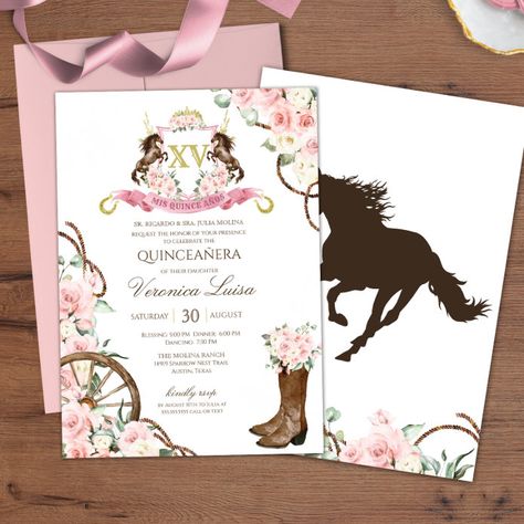 Elegant Charro Quinceanera White Pink Floral Invitation - tap/click to personalize and buy #Invitation #cowboy, #ranch, #elegant, #rustic, #cowboy Pink Floral Invitation, Cowboy Ranch, Floral Rosa, Sweet 16 Invitations, Quinceanera Invitations, Free Birthday Invitation Templates, Free Birthday Invitations, Floral Invitation, Free Birthday Stuff