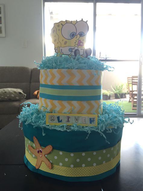 Spongebob Gender Reveal Ideas, Spongebob Gender Reveal, Spongebob Baby Shower Theme, Sponge Bob Food Ideas, Sponge Bob Centerpieces, Spongebob Baby Shower Ideas, Spongebob Party Decorations, Trolls Birthday Cake, Spongebob Party