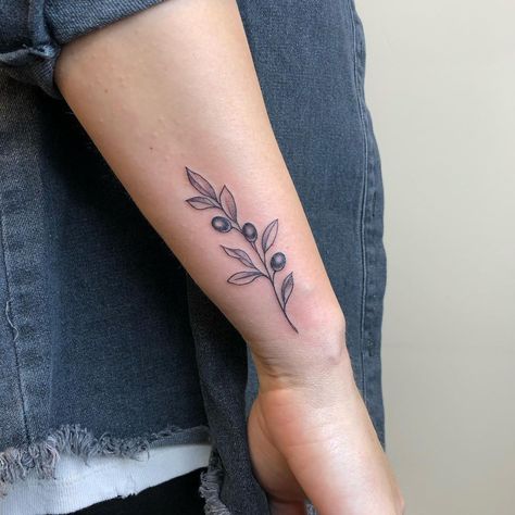 Wrist Olive Branch Tattoo, Forearm Olive Branch Tattoo, Olive Branch Tattoo Forearm, Olive Branch Arm Tattoo, Olive Leaf Tattoo Design, Forearm Tattoo Placement, Dainty Wrist Tattoo, Olive Branch Tattoo Arm Wrap, Rosemary Tattoo