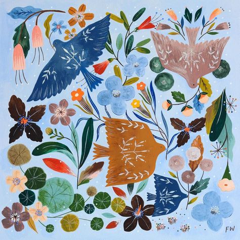 Flora Waycott Illustration, Flora Waycott, Dog Patterns, Colouring Pencils, Painting Stuff, Gouache Illustrations, Pattern Design Inspiration, Autumn Illustration, Acrylic Gouache