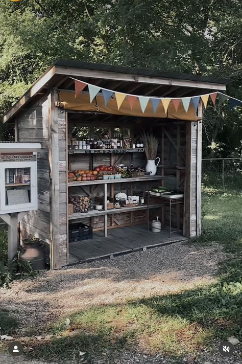 Mini Farm Stand, Farmstand Plans, Diy Roadside Farm Stand, Farmstand Ideas, Lavender Crown, Farm Market Ideas, Farmhouse Stand, Vegetable Stand, Art Shed