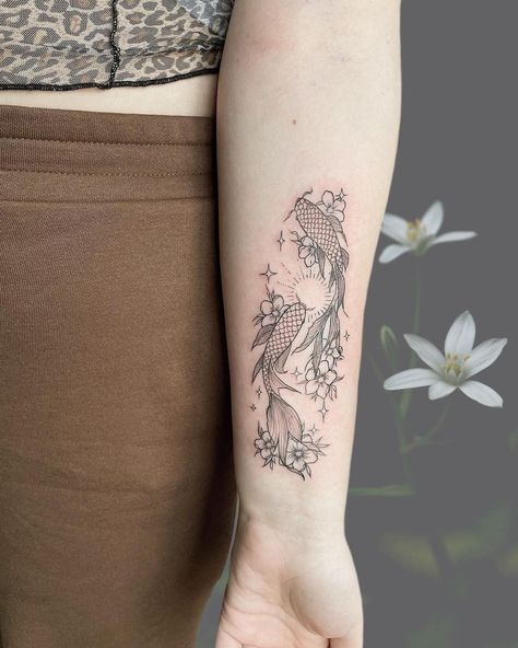 Koi And Lotus Tattoo, 86 Tattoo, Water Lily Tattoos, Pisces Tattoo Designs, Maching Tattoos, Matching Best Friend Tattoos, Minimal Tattoo Design, Bts Tattoos, Pisces Tattoos