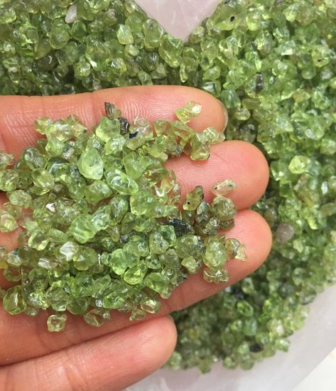 Raw Peridot, Peridot Crystal, Crystal Chips, Tumbled Stones, Crystal Items, Tumbling, Healing Stones, Crystals And Gemstones, How To Dry Basil